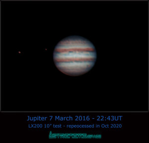 Jupiter 07 Mar 2016 - 22:43UT - LX200 10" test - Io & Europa Moons