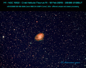 M1 - NGC 1952 - Crab Nebula (Taurus A) - 10 Feb 2019 - 20-21:00UT