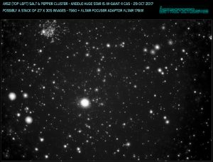 M52 (top left) Salt & Pepper Cluster - Middle huge star is M-Giant 4 Cas - 29 Oct 2017